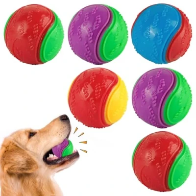 Image of Dog Balls, 6 Pcs Squeaky Ball, Balls Indestructible, Chuck It for Dogs, Indestructible Interactive Rubber Teeth Cleaning, Pet Training Ball