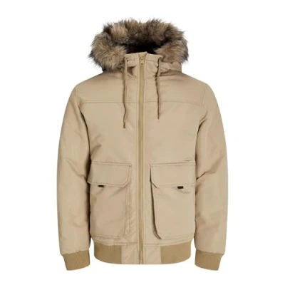 Image of JACK &amp; JONES Men&#039;s Jjconstruct Faux Fur Bomber Jacket, Elmwood, L