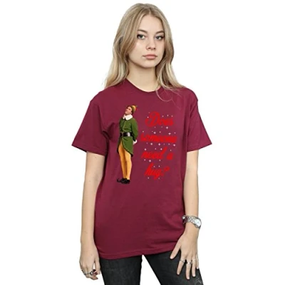 Image of Elf Women&#039;s Hug Buddy Boyfriend Fit T Shirt Large Burgundy