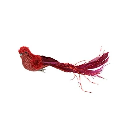 Image of Gisela Graham Clip on Christmas Decoration Bird 20cm Deep Red