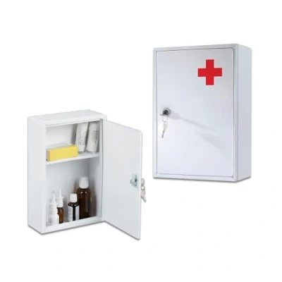 Image of Milosc Wall Mounted Lockable First Aid Medical Cabinet Use at Home Office School Work Fixing Included Metal Steel With 2 Keys