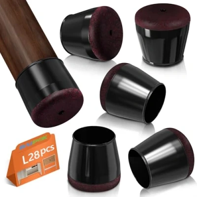 Image of 28Pcs Chair Floor Leg Protectors, BAIPOK Silicon Caps for Hardwood Floors, Furniture Feet Protectors With Stronger Felt Pads, Black(29 37mm)