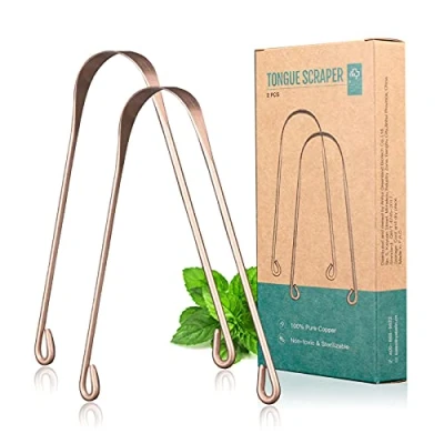 Image of Y Kelin 2 pcs Copper Tongue Scraper Brush for Oral Care (2 Copper)