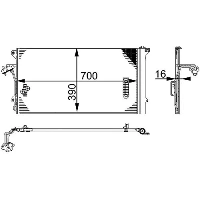 Image of 95557311100, 95557311101, 95557311102, 95557311103, 95557311104 Condenser MAHLE ORIGINAL AC 659 000S with dryer 15mm 13,7mm 696, 733mm AUDI: Q7