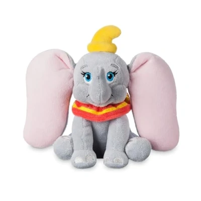Image of Disney Store Official Sitting Dumbo Mini Bean Bag, 19cm/7.4, Kids Cuddly Elephant Toy Plush Character Figure, Suitable for Ages 0+