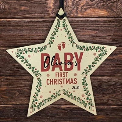 Image of My 1st Christmas Bauble Personalised Wood Tree Decoration Babys Xmas Gift