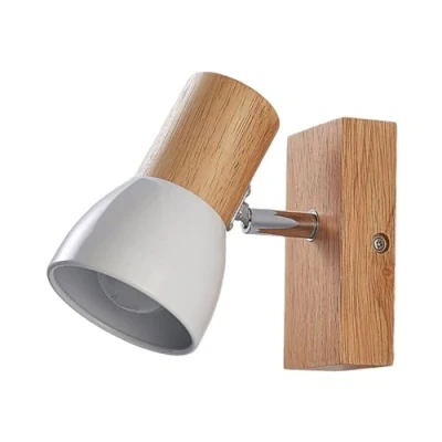 Image of Lindby wall spotlight Thorin, white, wood, height 13.6 cm