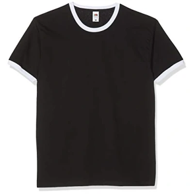 Image of Fruit of the Loom Men&#039;s Ringer Premium T Shirt, Black/White, XX Large