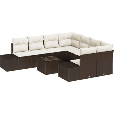Image of vidaXL 9 Piece Garden Sofa Set with Cushions Brown Poly Rattan