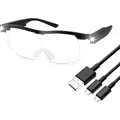 Image of Fransande Magnifying Glasses with Lights, 160% Reading Wearable Glasses, Hands Free Rechargeable LED Lighted Magnifier Eyeglasses for Reading, Crafts, Close Work, Jewellers (Black)