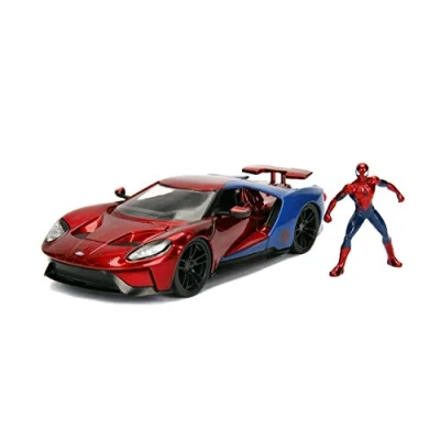 Image of Jada Toys 99725RB Model FORD GT 2017 With Figure Spider Man 1/24 Die Cast Marvel Red / Blue