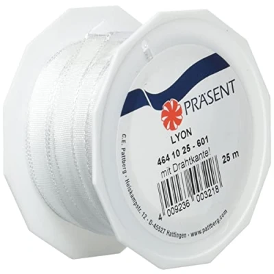 Image of C.E. Pattberg Präsent Lyon Wired Taffeta Ribbon White 10 mm width, 25 m length