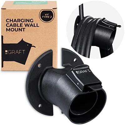 Image of GRAFT type 2 EV charger cable Organizer Wall mount for electric car with IEC 62196 plug Holder wallbox charging station including anti theft protection and
