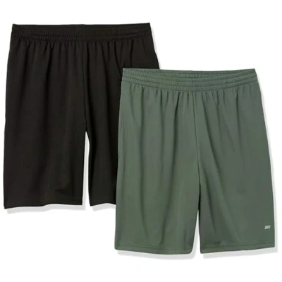 Image of Amazon Essentials Men&#039;s Performance Tech Loose Fit Lightweight Shorts (Available in Big &amp; Tall), Pack of 2, Black/Olive, XL