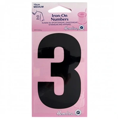 Image of Hemline Iron On Number Motif Applique Black 3 each