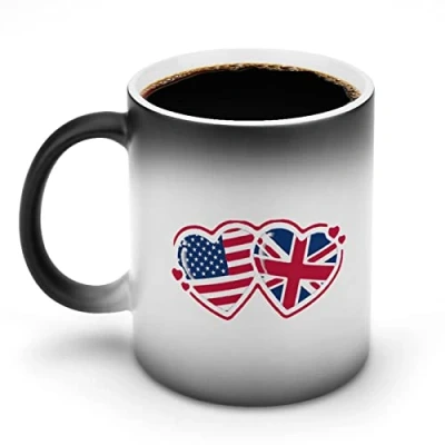 Image of American And British Flag Heart Color Changing Coffee Mugs Heat Sensitive Ceramic Mug Tea Cup Unique Gifts
