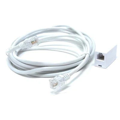 Image of DRUT 3m RJ11 to ADSL 2+ Male Cable with Female Coupler, BT Telephone, Broadband, Modem Extension Lead, Gold Plated Connectors White 10ft