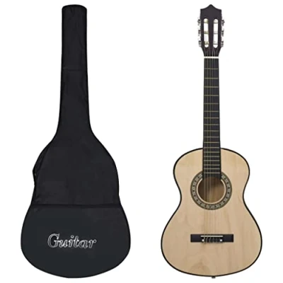 Image of vidaXL Classical Guitar for Beginners and Kids 1/2 (34&quot;) Size, Solid Basswood Body, Hard Plastic Fingerboard with Carrying Bag