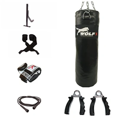 Image of Wolfx 4ft,5ft,6ft Punch Bag/MMA/kick/Heavy Filled (8 Pcs Set Black) (4ft Bag Set)