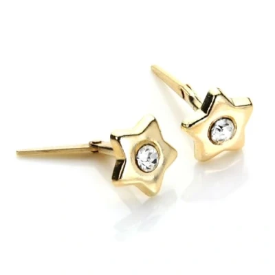 Image of 9ct Yellow Gold Andralok Five Pointed Star Crystal Stud Earrings/Studs