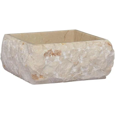 Image of vidaXL Cream Marble Sink 30x30x13 cm Modern Charm for Your Bathroom, Fully Handmade and Sturdy, Perfect fit Various Interior Styles, Easy to Clean, Compact Size.
