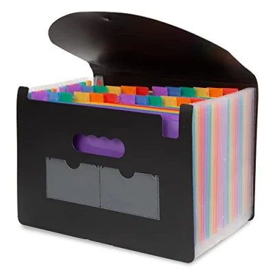 Image of Albert Austin 24 Pocket Expanding Document Organiser Concertina File Long Flexible Cord Closure Waterproof Cover Pen Holder Slot Paperwork for A4 Paper with Coloured Labels