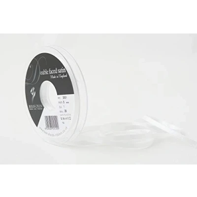 Image of Berisfords Double FACE Poly Satin Ribbon, White, 5 mm