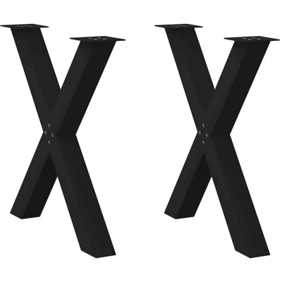 Image of vidaXL Dining Table Legs X Shape Steel Black 80x72 cm Adjustable Foot Customizable
