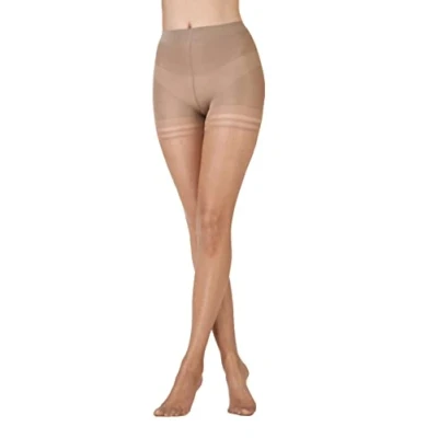 Image of Pretty Polly Women&#039;s Nylons 10D Gloss Secret Slimmer Tights, 10 DEN, Beige (Sherry), Medium (Size:Medium/Large)