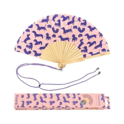 Image of Fisura Original Handheld Folding Fan with print. Colourful wooden fan. holding Hand Fans. Birthday Gifts Wedding Party Decoration. (Dogs, pink)