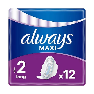 Image of Always Maxi Long Sanitary Towels (Size 2) Wings X12 Pads