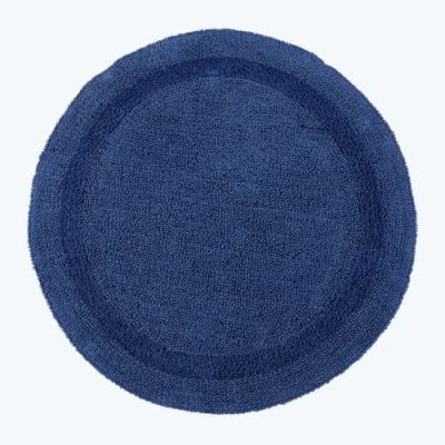 Image of HOMESCAPES Round Bathroom Mat, Luxury 1600gsm Extra Soft 100% Cotton, Reversible Bath Mat Non Slip, Washable, Super Absorbent, Quick Dry, Navy Blue Rug, 80cm