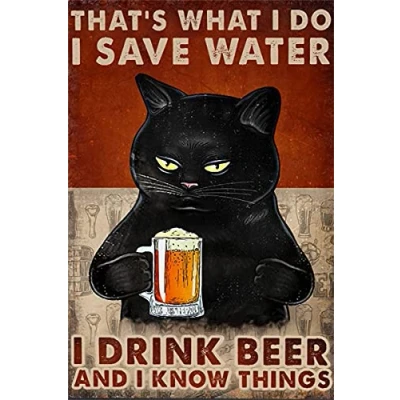 Image of Metal Sign Aluminum Cat Poster That&#039;s What I Do Save Water Drink Beer and Know Things Poster, Wall Art, Love Print, Funny Vintage Tin 8x12inch
