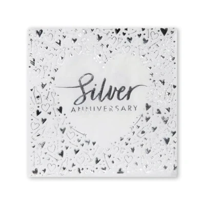Image of Anniversary House Silver 25th Lunch Napkins Pack of 16 3 ply 33 x 33cm Foil Stamped Table Decoration, Disposable Party Serviettes Napkins, J042