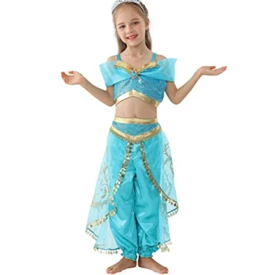 Image of Lito Angels Arabian Princess Jasmine Fancy Dress Up Costume for Kids Girls Belly Dance Party Outfit Age 8 9 Years, A