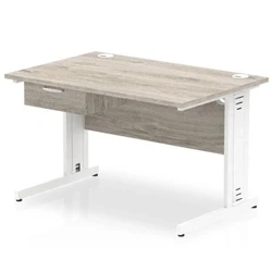 Image of Impulse 1200x800 Desk Grey Oak/White Cable Managed Leg 1 Dr Fixed Ped
