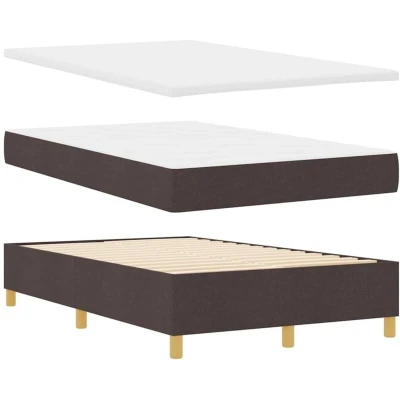 Image of vidaXL Box Spring Bed with Mattress &amp; Bench Dark Brown 120x200 cm Fabric