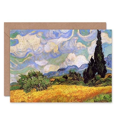 Image of Wee Blue Coo Vincent Van Gogh Wheat Field With Cypresses 1889 Sealed Greeting Card Plus Envelope Blank inside
