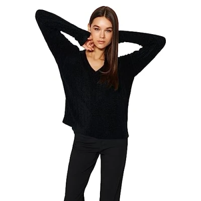 Image of Trendyol FeMan Regular fit Basic V Neck Knitwear Sweater,Black,S