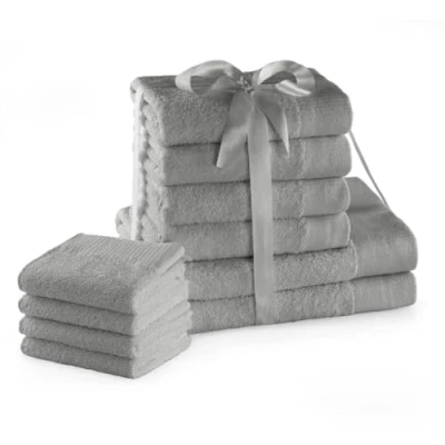 Image of AmeliaHome Hand Towel Set Steel 4 Guest Towels 30 x 50 cm 100 and 2 Bath 70 140 100% Cotton Quality Absorbent Silver Grey Amari