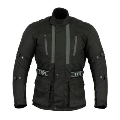 Image of Texpeed Mens Black Motorcycle Motorbike Biker Waterproof Jacket With CE Armour (EN 1621 1) 12XL