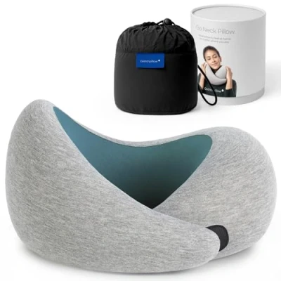 Image of Ostrichpillow Go Luxury Travel Pillow with Memory Foam Airplane Pillow, Car Neck Rest (One Size, Blue Reef)
