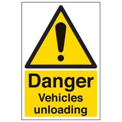 Image of V Safety Danger Vehicles Unloading Warning Sign 200mm x 300mm 1mm Rigid Plastic