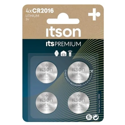 Image of ITSON, CR2016 battery, 3V, coin lithium pack of 4, best for car keys, watches and heart rate monitors