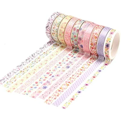 Image of YUBX Skinny Gold Washi Tape Set Foil Decorative for DIY Crafts, Bullet Journals, Planners, Scrapbooking, Wrapping (Flower Theme)