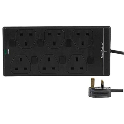 Image of PRO ELEC PELB1946 10m 6 Way Individually Switched Surge Protected Extension Lead, Black