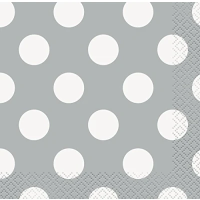Image of Unique Party 37281 5&quot; Silver Polka Dot Paper Napkins, Pack of 16