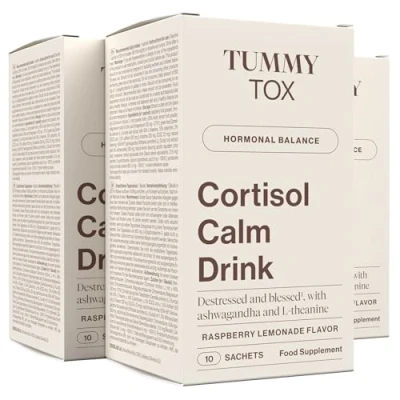 Image of Cortisol Calm Drink with Ashwagandha KSM 66, L theanine, Green Tea, Magnesium, reducing Supplement, 30 sachets by Tummy Tox