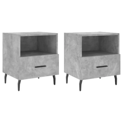 Image of vidaXL Modern Bedside Cabinets 2 Piece Set in Concrete Grey Engineered Wood with Metal Feet