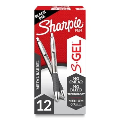Image of Sharpie S Gel, Gel Pens, Sleek Metal Barrel, Gunmetal, Medium Point (0.7mm), Black Ink, 12 Count